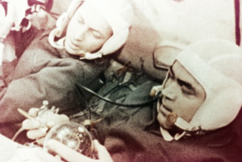 Soviet cosmonauts andrian nikolayev and vitali sevastyanov during the soyuz 9 mission, 1970.