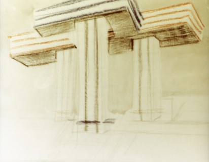 Design drawing for the proposed wolkenbugel (cloud-iron) building by el lissitzky (lazar markovich lissitzky) that was never built, 1926.