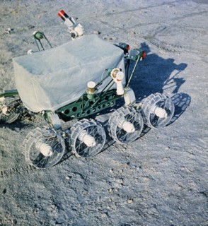 Lunokhod 1, wheels and chassis unit of the soviet moon rover being tested for the luna 17 mission, ussr, 1970.