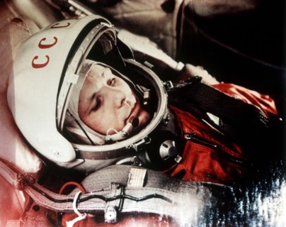 Soviet cosmonaut yuri gagarin, first man in space, in the capsule of vostok 1, april 12, 1961.