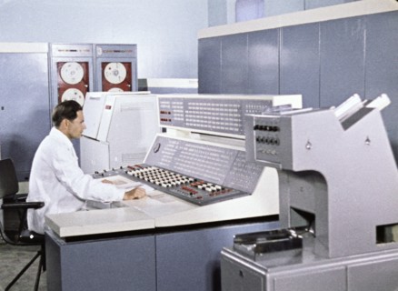 Coordinating computer center' for soviet space mission, venera 5 and 6, 1969, this is a still from the film 'the storming of venus', produced by e, kuzis at the tsentrnauchfilm central scientific film...
