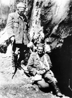 Tito wounded in june 1943 in northern montenegro mountains, seen with dr, ivan ribar (l), later president of the new yugoslavia presidium.