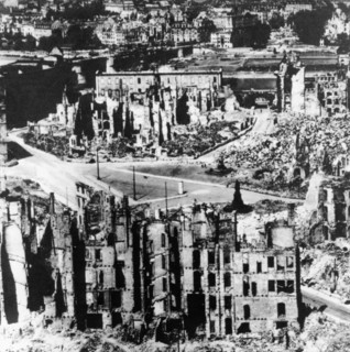 Dresden, germany in 1945 after the bombing that destroyed the city at the end of world war 2.