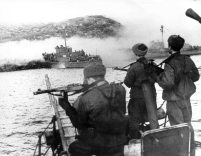 A landing force of the northern fleet seize a beachhead during world war ll.