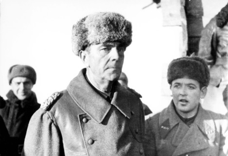 Nazi general field-marshal von paulus taken prisoner after he surrendered at the end of the battle of stalingrad on february 2, 1943, is escorted by soviet interpreter l, bezymensky across the village...