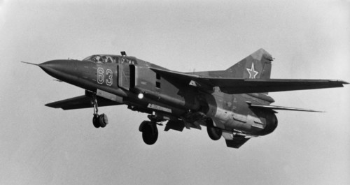 Mig-23 soviet jet fighter plane, ussr, 1986.