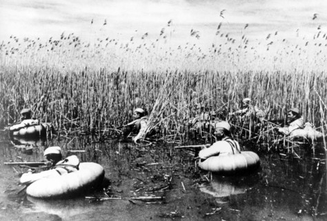 Soviet soldiers in flats of the kuban river in the krasnodar region,1944.