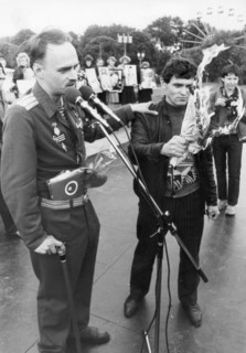Major n, petrov, a veteran of the afghan war, and his friend burn an issue of the 'krasnaya zvezda' (red star) newspaper, the official organ of the ussr ministry of defense, in protest against the new...