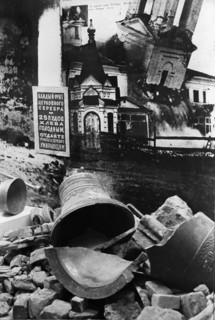 A display depicting the persecution of the church during the post-revolutionary period in russia, the poster reads 'every pound of church silver is worth 25 poods (old russian weight measure - aprox, ...