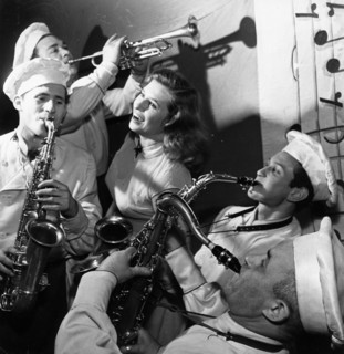 Soviet amateur jazz band with singer, tamara evgrafova, moscow, may 1959.