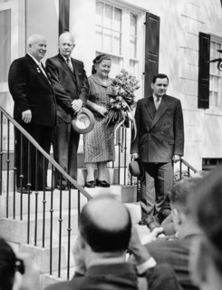 Left to right: nikita khrushchev, chairman of ussr council of ministers, dwight d, eisenhower, president of the united states, mrs, khrushchev, and ussr foreign minister andrey gromyko, washington d,c...