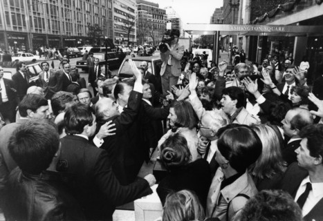 Mikhail gorbachev, general secretary of cpsu central committee meets residents of washington, dc on connecticut avenue, gorbachev state visit to usa, 1987.