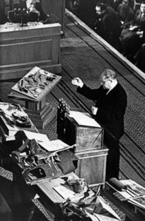 Professor v,i, prozorovsky demonstrating the poisoned pin, found on francis gary powers upon his arrest, during an evening session of his trial on august 18, 1960, he is being tried for espionage by t...