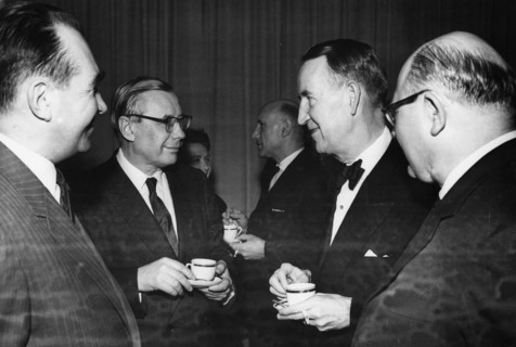 Us ambassador llewellyn thompson with (left to right) nikolai blokhin, president of the soviet-american relations institute and ussr deputy foreign minister, l, sobolev at the friendship house in mosc...