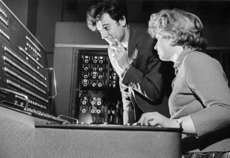 Engineers v, chibisov and m, skripkina at work on the besm-2 computer at the calculating center of moscow's ussr academy of sciences, 1962, these machines are used to solve problems in diverse fields ...