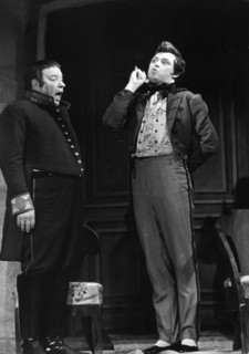 The inspector general' gogol's famous comedy play, v,v, belokurov as town governor anton antonovich skvoznik, v,m, nevinny as khlestakov, 1969 production by m,n, kedrov, moscow art theatre, ussr.
