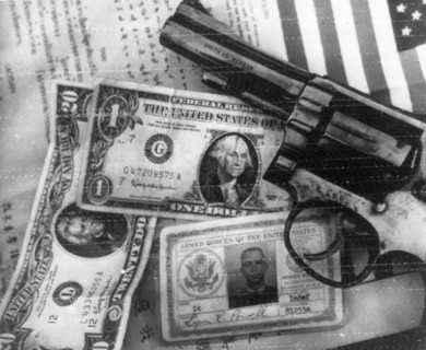 Vietnam war, pistol, money, and identification documents of u,s,a,f, lieutenant lynn k, powell whose plane was shot down by vietnamese anti-aircraft gunners during a raid on hanoi on august 21, 1967, ...