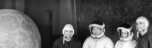Soviet cosmonauts (left to right): boris volynov, alexei yeliseyev (eliseev), yevgeny khrunov and vladimir shatalov, soyuz 4 and soyuz 5 crews, january 1969.