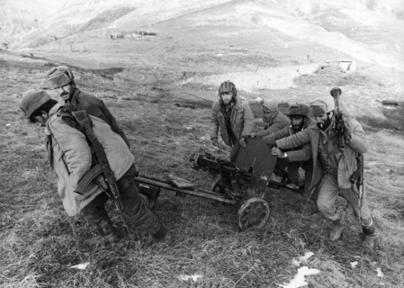 Nagorno karabakh, azerbaijan, armenian soldiers en route to the front line, december 1992.