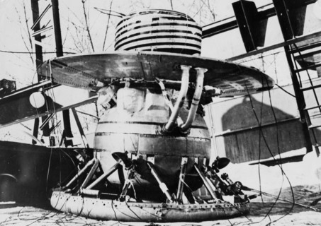 The descent module of the soviet space probe, venera 9 &10, during tests, 1975.
