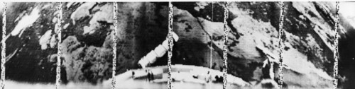 Picture of the surface of venus transmitted by the soviet space probe venera 10, the density meter, lying on the surface on the right, is indicated by the arrow, 1975.