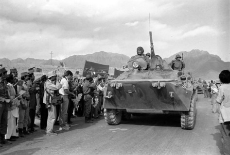 In conformity with the geneva accords the return home of the limited contingent of the soviet troops from afghanistan started on may 15,1988, file picture shows the first column of the soviet troops o...