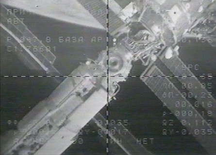 Moscow, russia, april 30, 2001, a moment of docking of the russian spaceship soyuz tm with the international space station on monday, the spaceship delivered to the orbital complex three cosmonauts, c...