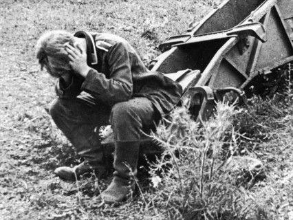 An exhausted nazi gunner taken prisoner in the battle at the kursk bulge which crippled hitler's army who never recovered, summer 1943.