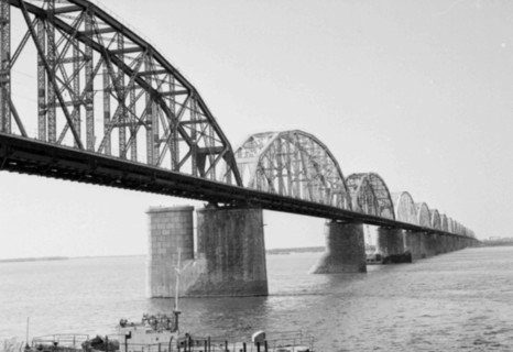 A bridge of the trans-siberian railway over the amur river now under reconstruction, built 80 years ago the bridge proved to be capable to carry even modern heavy freight trains, october 1996.