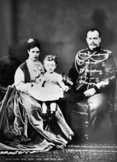 Heir to imperial russian throne, alexander alexandrovich, maria fyodorovna and their elder son nikolai (nicholas) by photographer sergei levitsky is on display at the exhibition 'emperor alexander lli...
