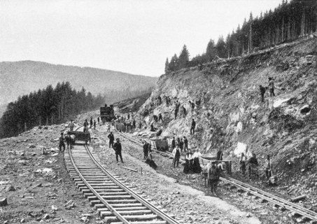 Trans-siberian railway under construction, early 20th century (1900?), section of trans-siberian railway, connecting yekaterinburg and chelyabinsk, is under construction.