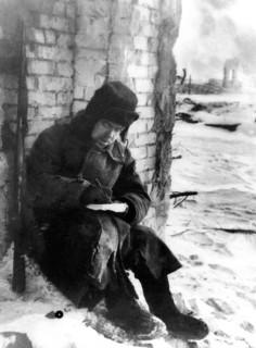 Battle of stalingrad, 1943, a red army soldier writing a letter home.