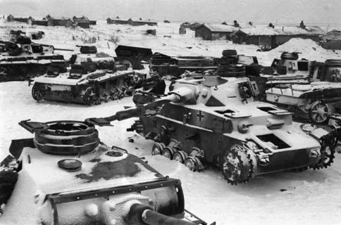 World war 2, battle of stalingrad, february 1943: nazi tanks and other vehicles destroyed by red army during the battle for the city .