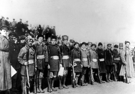 World war one, a regiment of poor peasants prior to their sending off to the eastern front, 1918.
