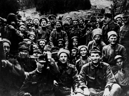 World war one, 1917, fraternization of russian and austrian soldiers after the february revolution in russia.