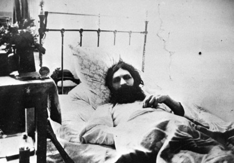 Grigory rasputin recovering in the hospital after being stabbed, early 1900s.