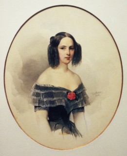 Watercolor portrait of natalya pushkina, wife of russian poet alexander pushkin by v, gau, 1844.