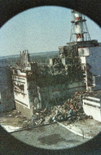 The chernobyl nuclear power plant not long after the unit 1 accident, april 1986, ukraine, ussr, the photo was taken right after the accident and is fogged from radiation.