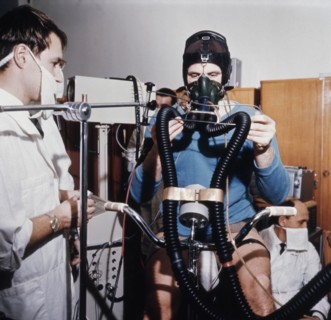 Soviet cosmonaut boris volynov training for the soyuz 5 space mission, 1969.