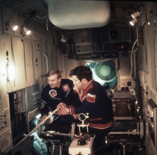 Soyuz 30, cosmonauts miroslaw hermaszewski (poland) and pyotr klimuk training, 1978.