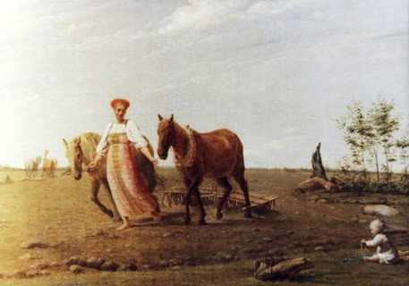 Spring ploughing' a painting by alexei venetsianov (1780 - 1847).