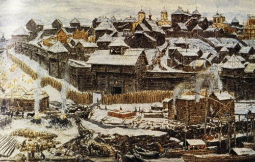 Painting of 14th century moscow during the reign of ivan kalita (ivan the first) by apolinary vasnetsov (1856 - 1933).