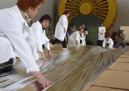 Specialists of lavochkin scientific production association are packing a part of sunlight-propelled solar sail spacecraft while preparing it for the launch, moscow region, russia, april 7, 2004.