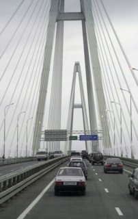 A new ring road's section from a cable bridge to the 'rossia' federal route (moscow highway) was opened for traffic, st, petersburg, russia, august 30, 2005.