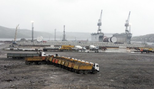 A long-term storage facility for nuclear reactor compartments of decommissioned submarines of russia's northern fleet, the finished part of the facility has been commissioned in saida-gub, murmansk re...