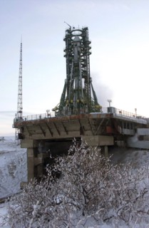 A russian carrier rocket soyuz-fg with the first satellite of the european global positioning system galileo is about to blast off from a launch pad at the baikonur cosmodrome in kazakhstan, december ...