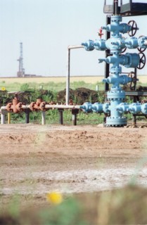 Orenburg region, russia, a natural gas well in euorope's biggest natural gas deposit in the orenburg steppe, gas from the deposit is processed at orenburg gas plant, an operation of the gazprom compan...