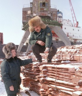 Customs control in the port of dudinka, krasnoyarsk, russia, may 13