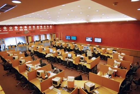 In the trading room of the moscow interbank currency exchange (micex), russia, 2006.