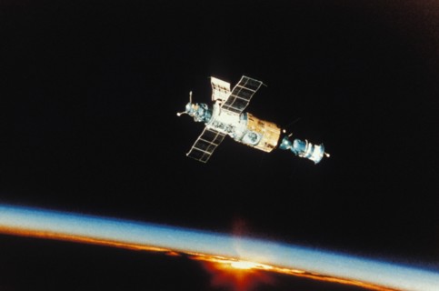 Soviet spacecraft soyuz 31 docked to the salyut 6 space station, the picture was taken from soyuz 29, 1978.